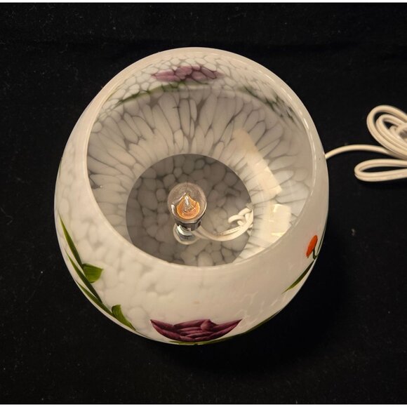Hand-Painted Floral Frosted Glass Table Lamp With Corded Switch - Picture 5 of 9